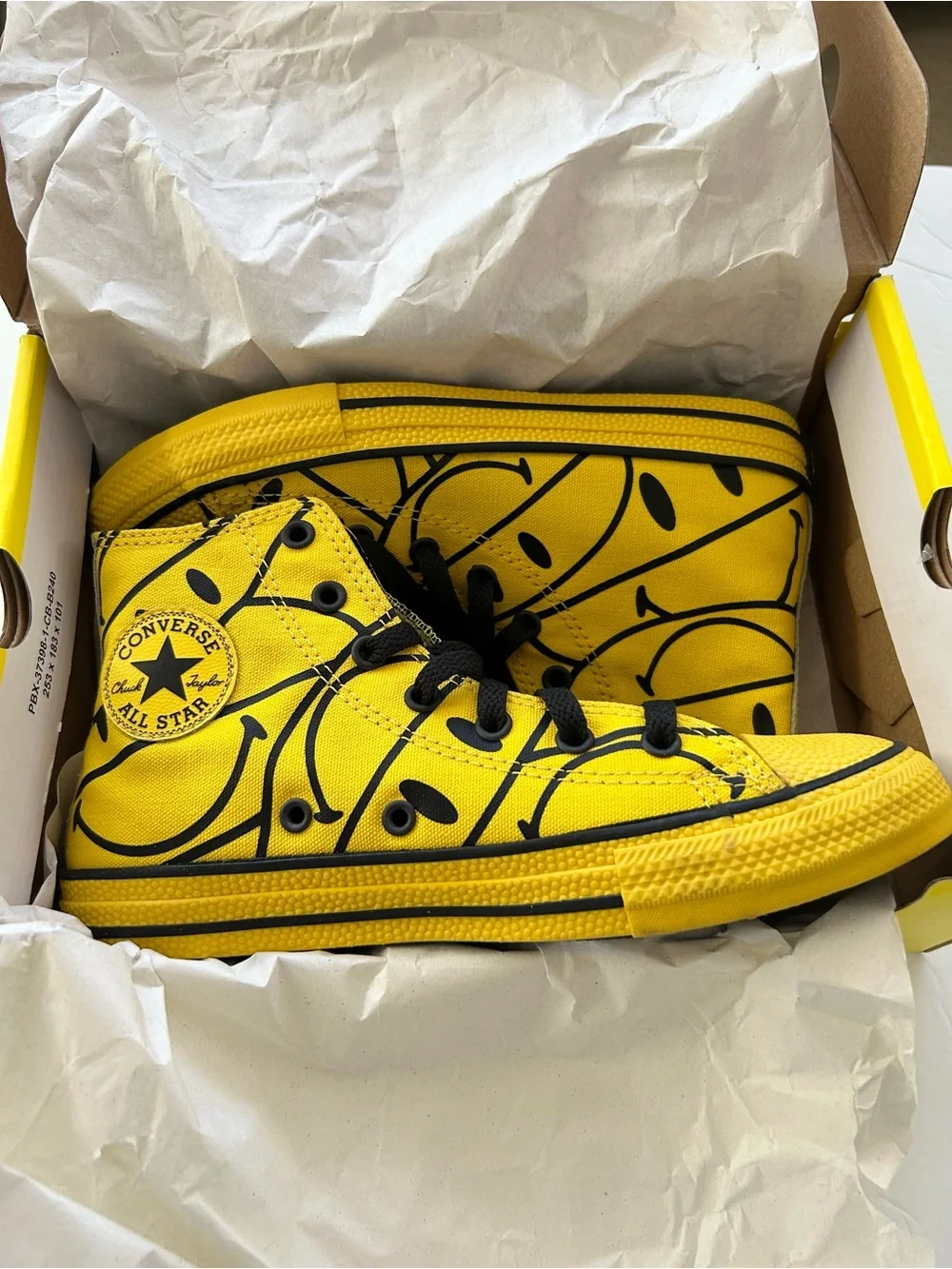 Converse x Chinatown Market CTAS Cyber Yellow Black High Top Smiley Sneaker Sz 3